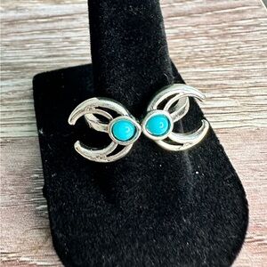 Silver and Turquoise Southwestern Crescent Moons Ring 7.5